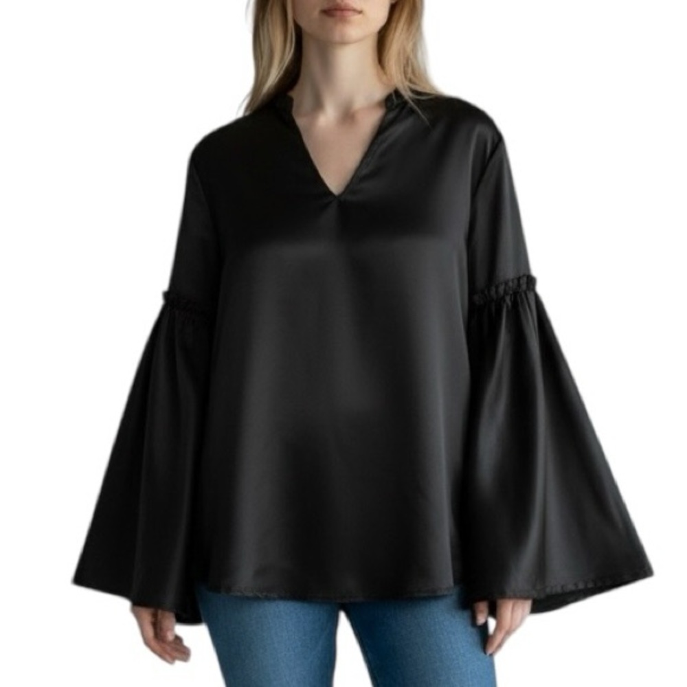 NWT ASOS bell sleeve oversized tunic blouse size S black lightweight new